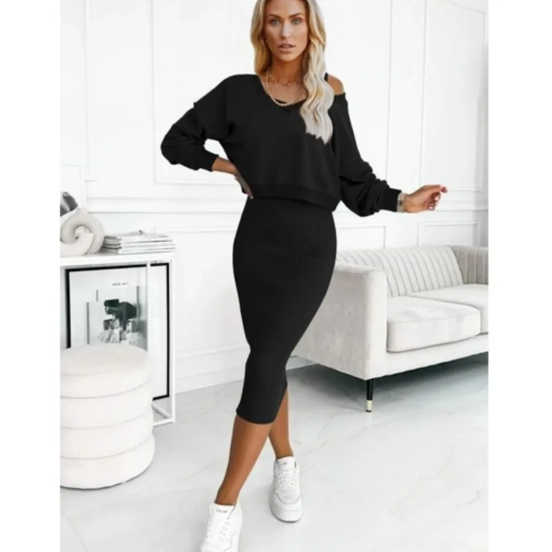 Women's Set Fashion New Autumn Winter Knit High Street Women Vest Skirt V-neck Sweater Two 2 Piece Set Outfit Tracksuit