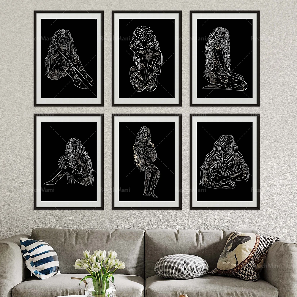 Tiannv Wall Art Prints, Tiannv Line Drawing Art Prints, Minimalist Tiannv Wall Home Decor Posters