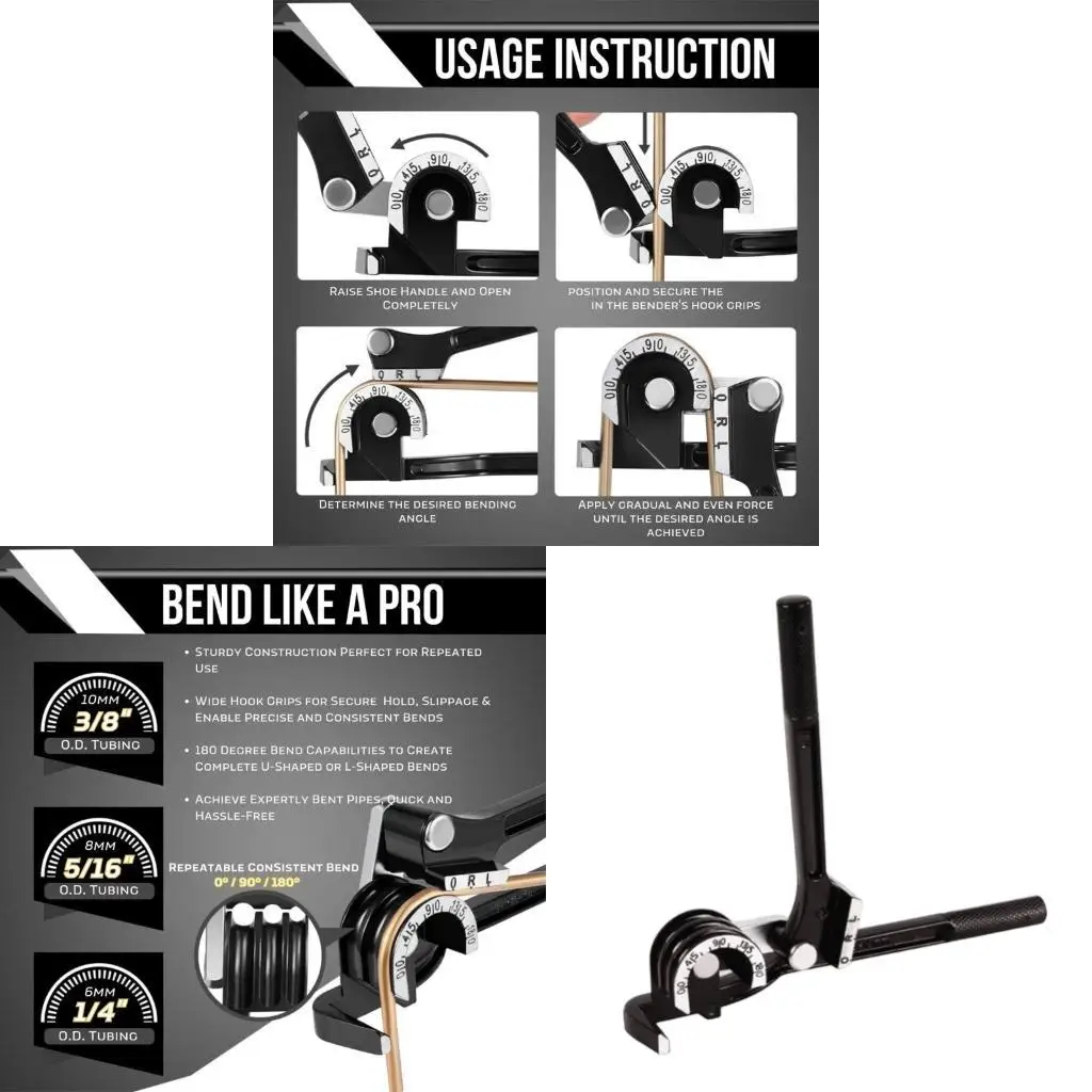 

652F Aluminum Pipe Bending Tool 1/4" 5/16" 3/8" 180 Degree Handheld Bending Tool