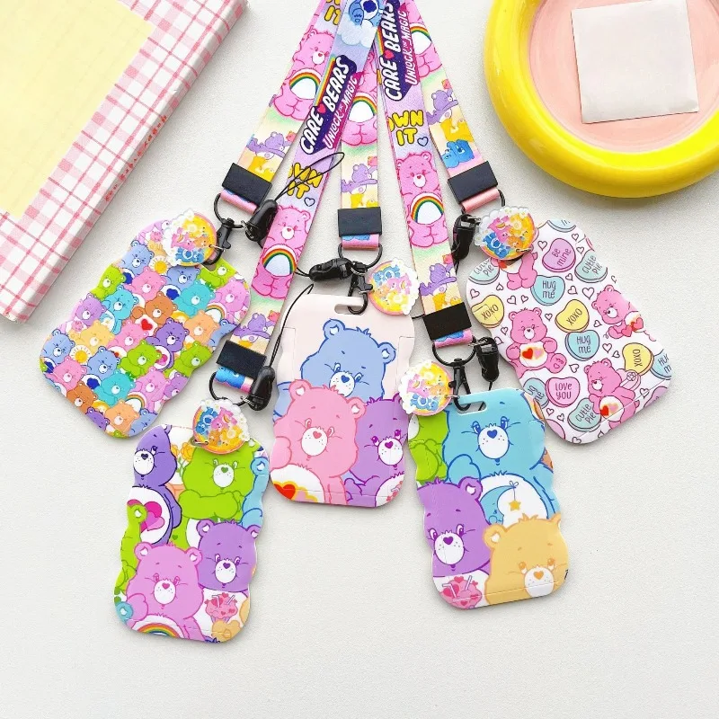 

New Cute Cartoon Care Bears Student Wavy Long Rope Card Holder Subway Bus Card Anime Merchandise Holiday Gift
