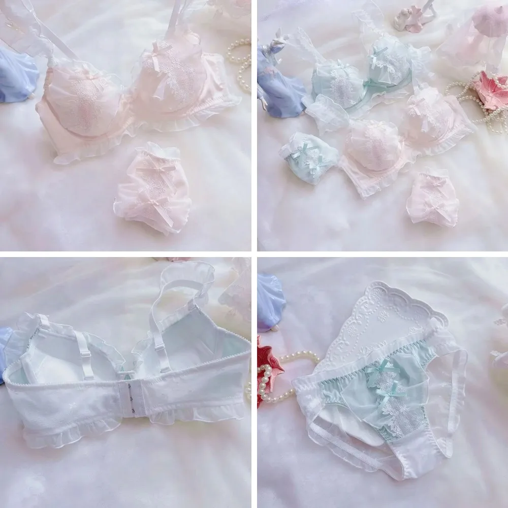 

Thin Cup Bralette Set for Women, Cute Lace Water-soluble College Style Sexy Underwear