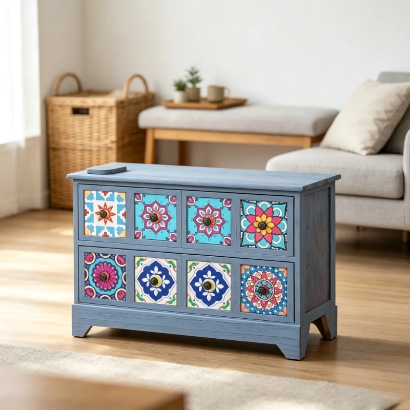 Solid Wood Painted Narrow Dresser, American Vintage Storage Cabinet for Bedroom, Side Chest Organizer with Drawers Unit.