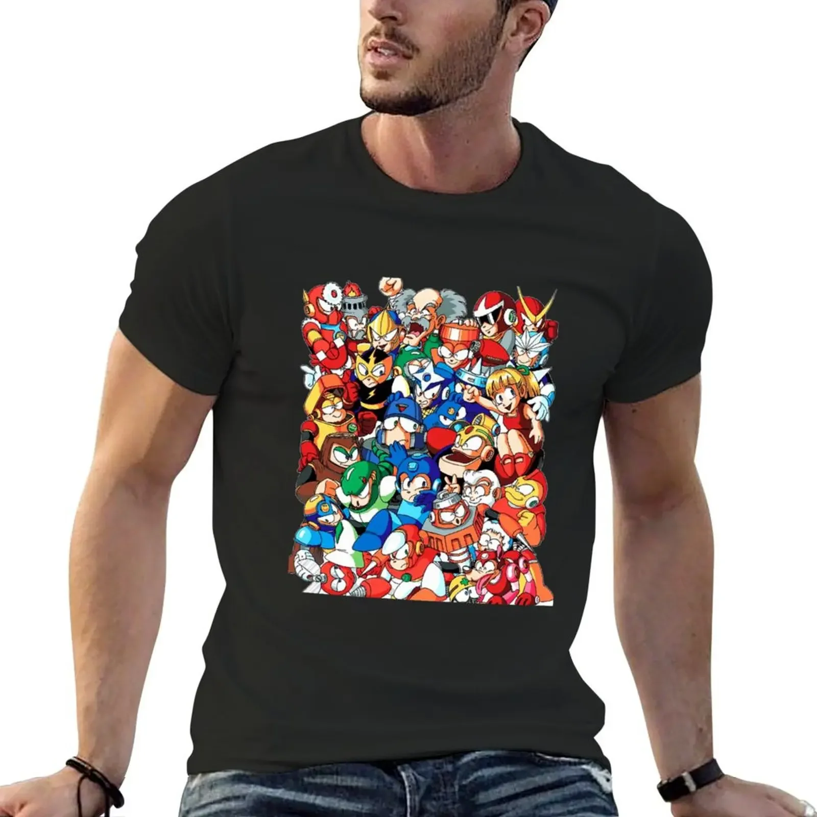 Mega Man 1 2 and 3 Robot Masters T-Shirt Short sleeve tee plus sizes vintage clothes oversized t shirt men