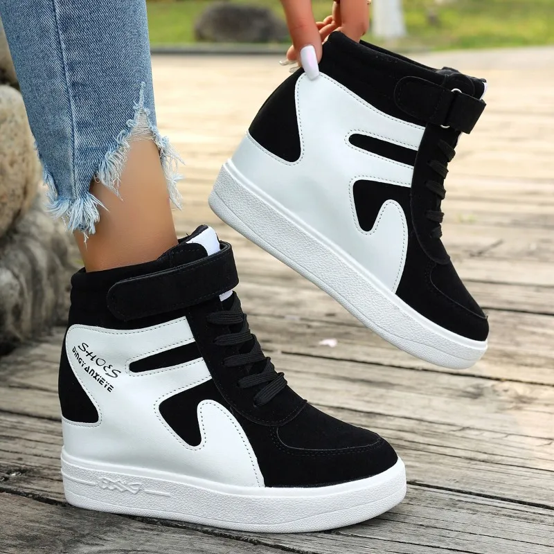 Designerskie trampki dla kobiet 2024 jesienne wysokie sznurowane buty damskie wulkanizowane podwyższona gruba podeszwa modne buty damskie