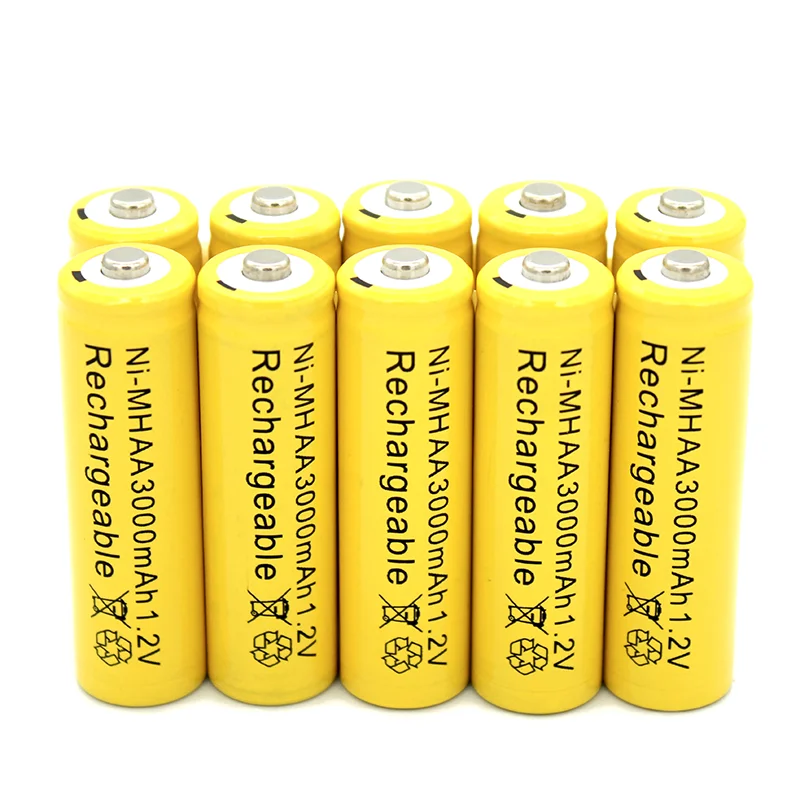 1.2V NiMH Rechargeable Battery AA 3000mAh, Yellow, Solar Garden Light, LED Torch, Lantern, Toy Remote Control