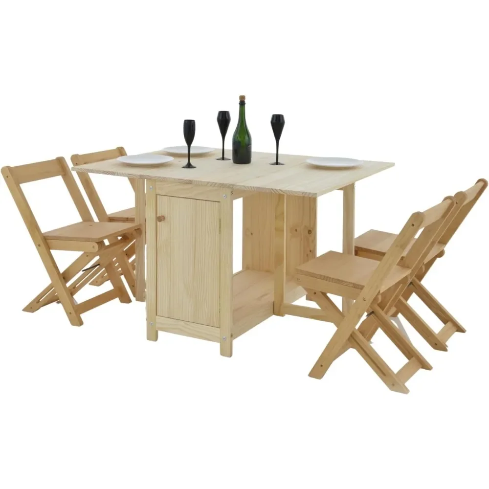 Solid Wood Foldable Dining Table and Chair Set for With Chair Storage, Portable Kitchen Tables, Perfect for Picnics