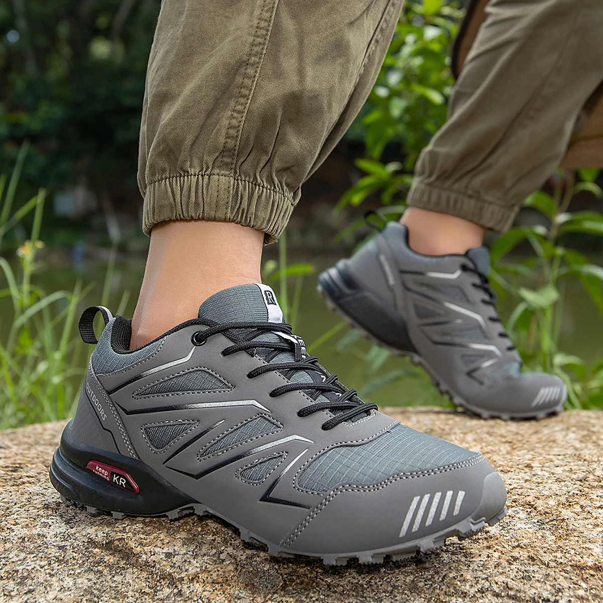 Wasserdichte Herren-Wanderschuhe, atmungsaktives Obermaterial, geeignet für jedes Gelände, Outdoor-Offroad, rutschfest, verschleißfest, Sportschuhe – Detail 24