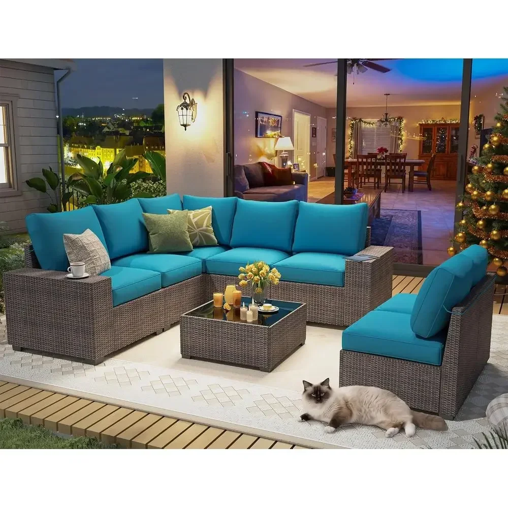 8 Piece Outdoor Patio urniture Set, Outdoor Sectional urniture, Rattan & Wicker ern ular Contion Set Soa Couch W/Water Resistant