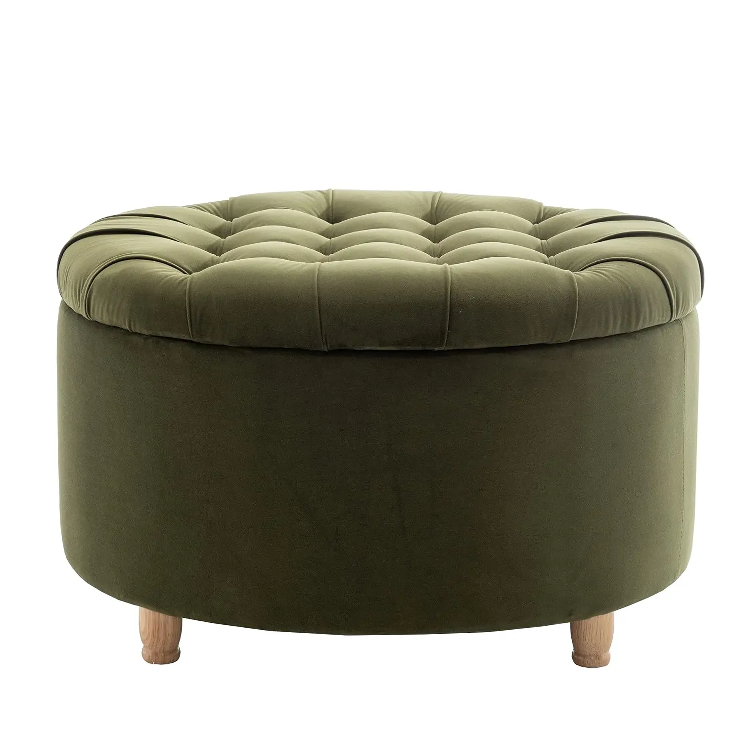 28-Inch Button Tufted Round Storage Ottoman with Lift Off Lid, Velvet, Customized