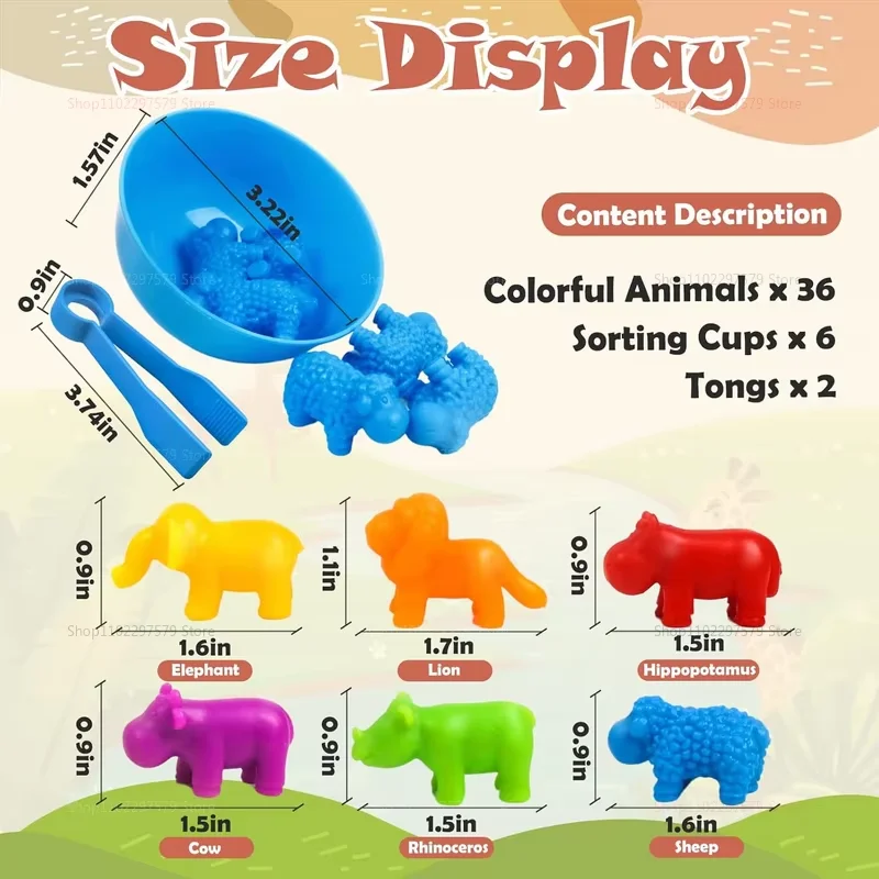 Montessori Animal Sorting Sensory Toys Rainbow Counting Color Matching Fine Motor Skills Toy for Kids Educational Activity Games