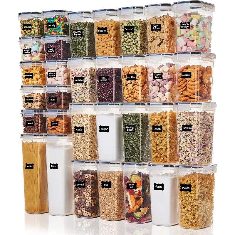 Set di contenitori ermetici per alimenti da 32 pezzi, contenitori per l'organizzazione di cucina e dispensa in plastica senza BPA con coperchi per cereali,