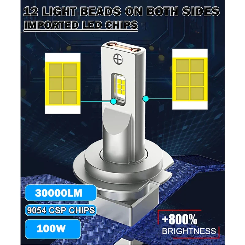 Fanless Car Light H15 LED Canbus Bulbs 9005 HB3 H7 H4 H11 9006 HB4 9012 H1 LED Headlight 6000K White 100W 20000LM Auto Lamp 12V