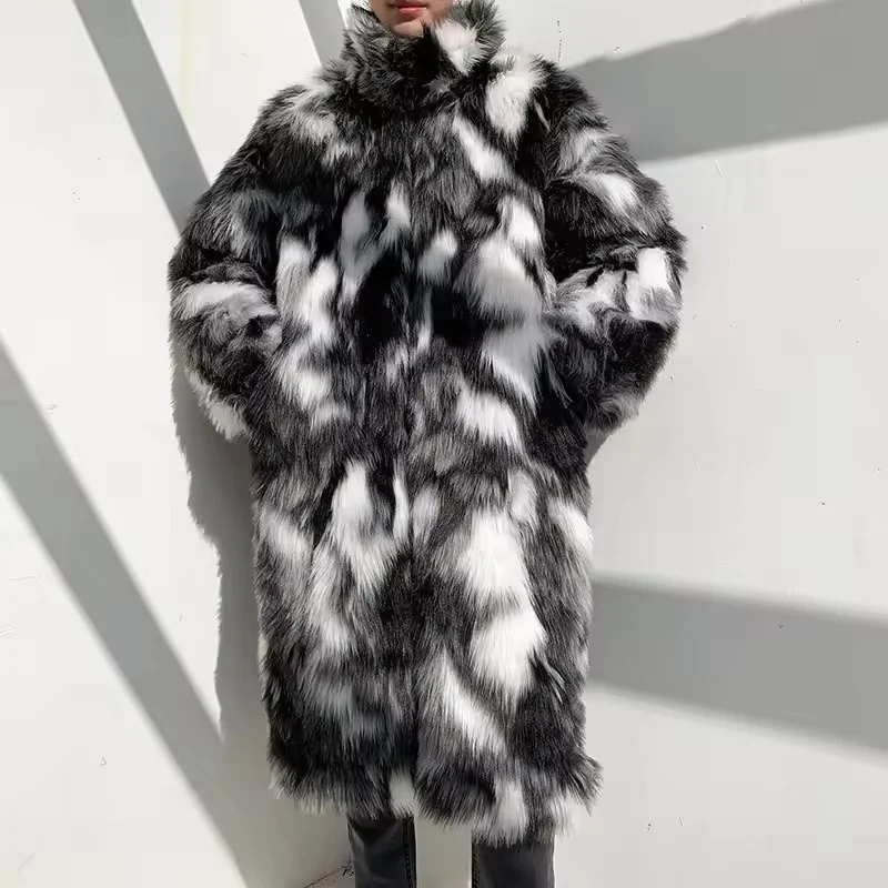 Winter Hip Hop Lange Faux Pelzmantel Stehkragen Plüsch Jacke Männer Koreanische Mode Warm Verdicken Casual Mantel Straße