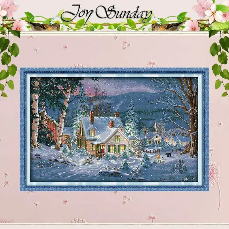 Snowscape Snowy Night Christmas Patterns Counted Cross Stitch Set DIY 11CT 14CT 16CT DMC Cross-stitch Kit Embroidery Needlework