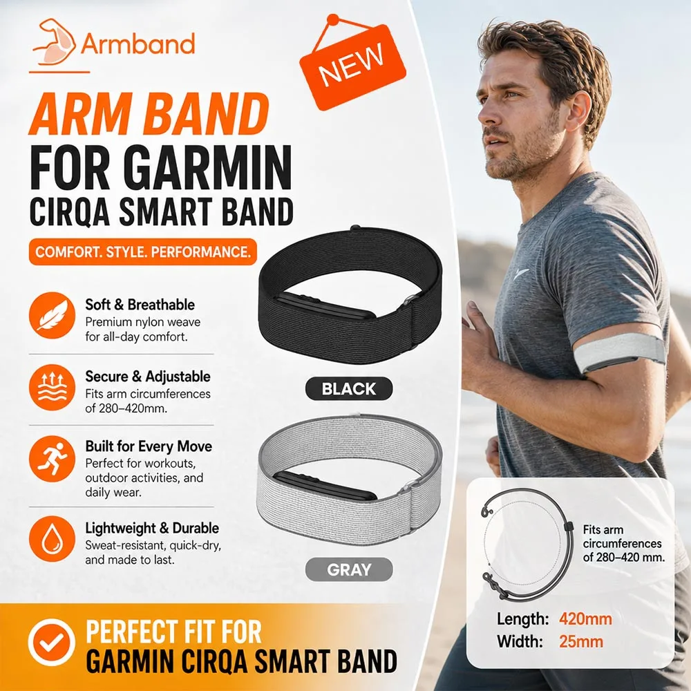 Premium Nylon Weave Bicep Armband for Garmin CIRQA Smart Band Fitness Tracker Sports Replacement Strap for Garmin CIRQA Strap
