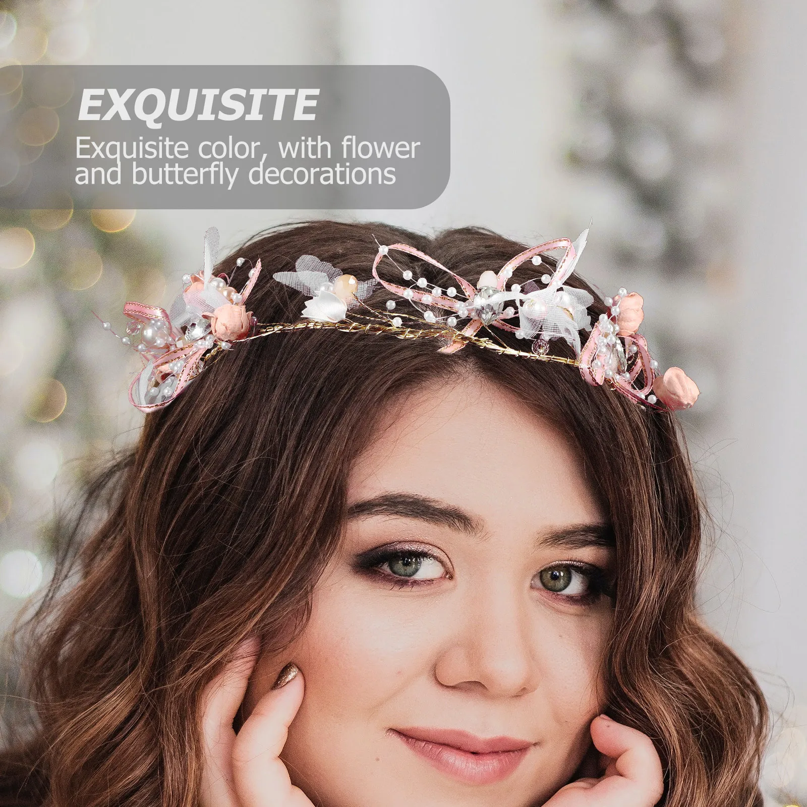 

Women Flower Headband Bridal Hair Band Exquisite Butterfly Decor for Wedding Birthday Party Hair Accessories Womens Headband