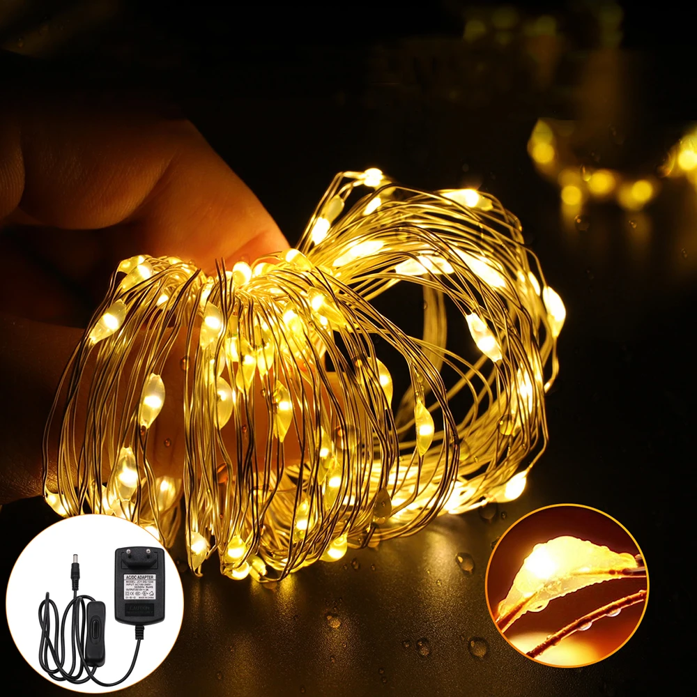 

12V Fairy LED String Lights 10m 20m 30m Silver Wire Christmas Garland Light Bedroom New Year Wedding Decoration with EU Plug