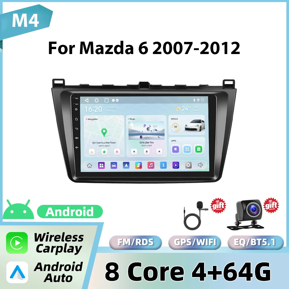Podofo Android autoradio voor Mazda 6 Rui wing 2015-2019 draadloze CarPlay GPS WIFI FM/RDS head unit 2din EQ BT autostereo