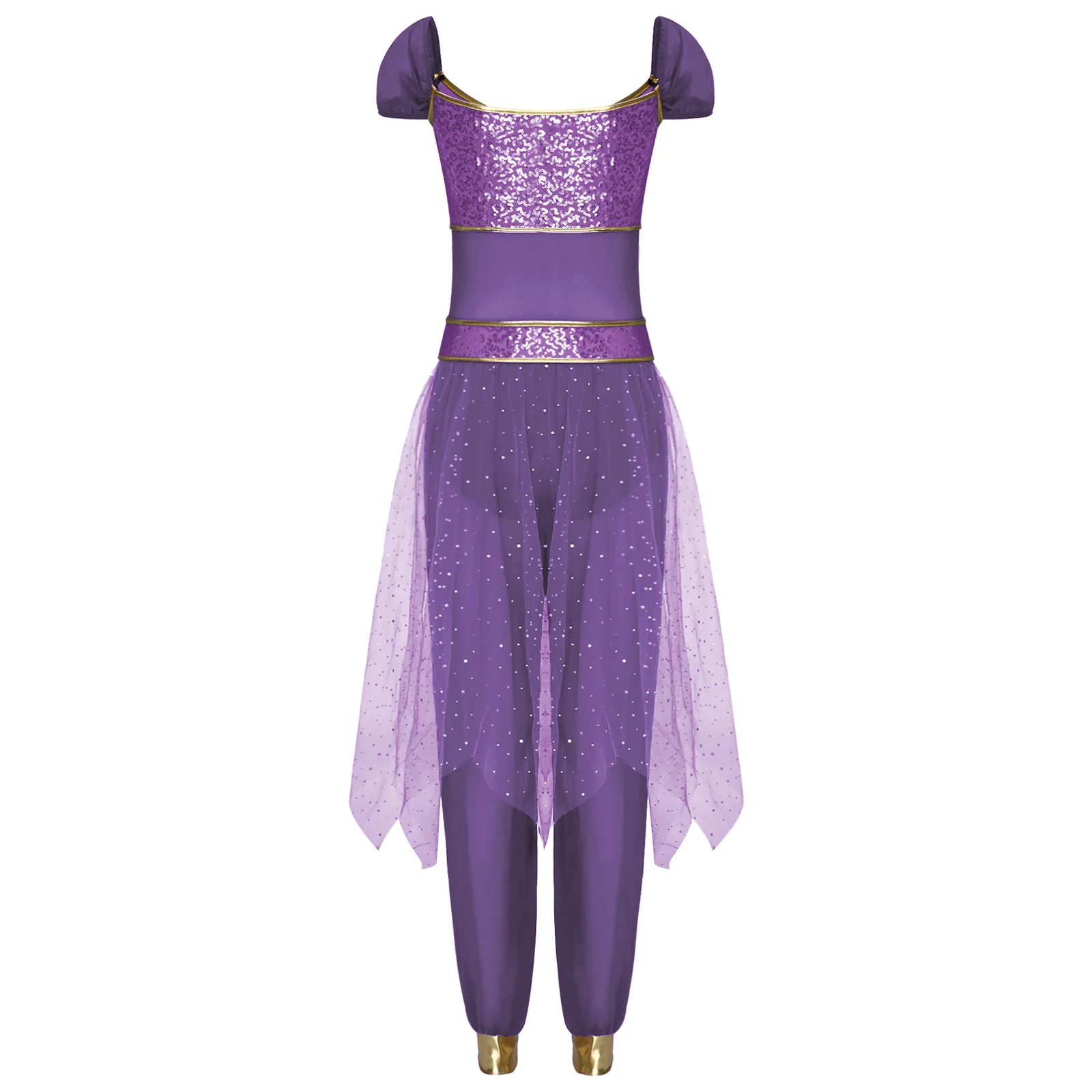 女性アラビアプリンセスコスチュームベリーダンスジャンプスーツ宝石スパンコールシアーチュールロンパースハロウィン仮装ボールパーティー用