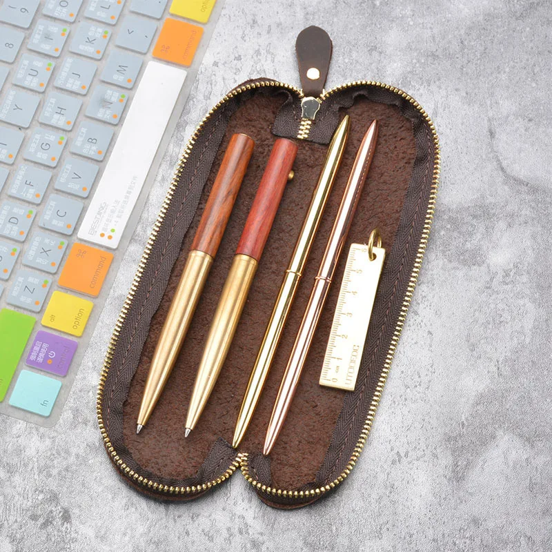 Fromthenon Genuine Leather Pencil Punch Case Stationery Creative S-shaped Pencil Bag Retro Travelers Notebook Accessories Gift