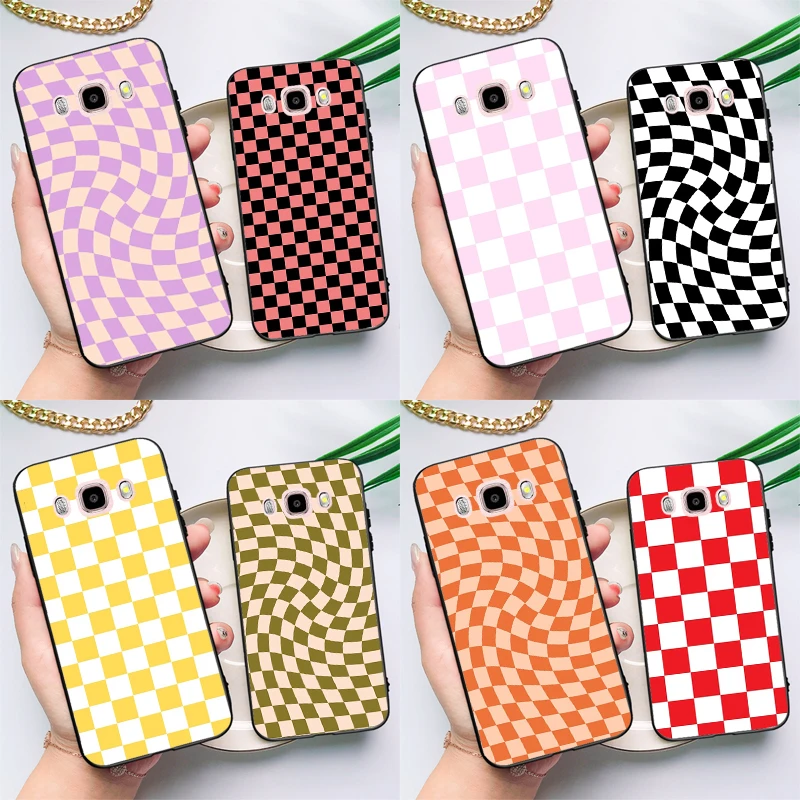 Checkerboard Pattern Mustard Yellow Case For Samsung Galaxy J3 J5 J7 2016 A3 A5 2017 A6 A7 A8 A9 J8 J4 J6 Plus 2018 Back Cover