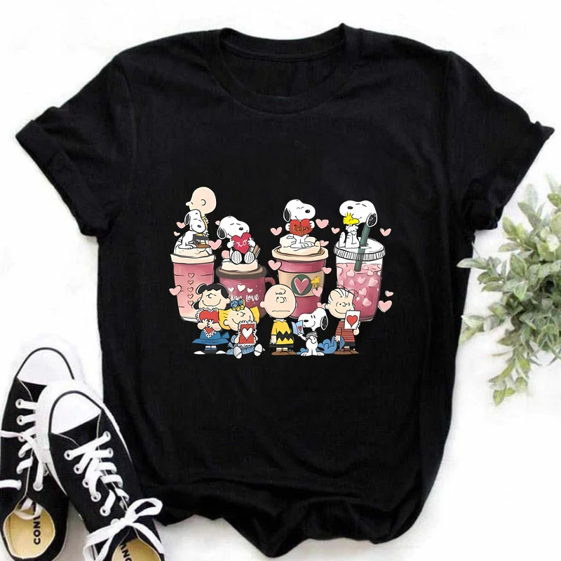 Friends Snoopies Women T Shirt Summer Girl Printed Tshirt Cartoon Ladies Y2K Clothes Casual Short Sleeve Female Clothing Top Tee