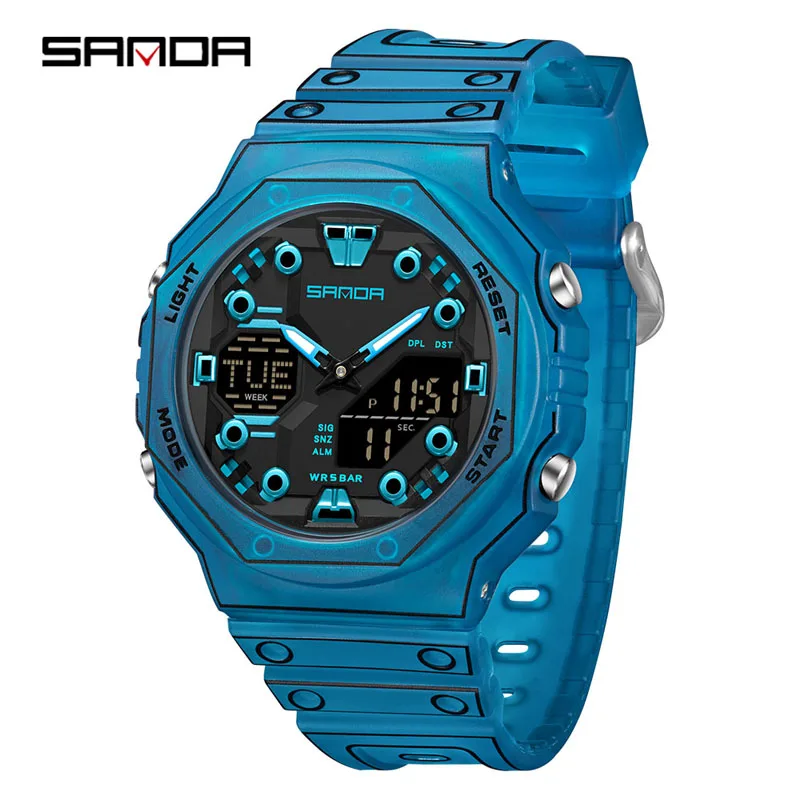 SANDA SD6507 Casual Electronic Watches for Man Stop Watch Calendar Luminous Outdoor Sports Digital Wristwatch