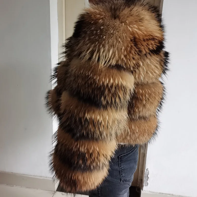 Maomaokong-Manteau en Vraie Fourrure de Raton Laveur pour Femme, Veste de Luxe à Capuche, Vêtements Chauds d'Hiver, 2023 Naturel