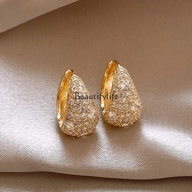 Diamond basket earrings women's light luxury high-end summer unique ear buckles