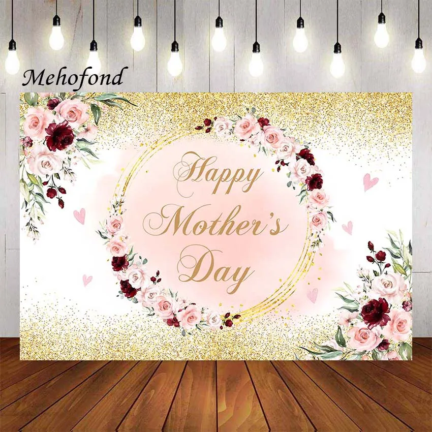 Mehofond Photography Background Happy Mothers Day Red Pink Floral Flower I Love Mom Party Decoration Backdrop Photo Studio Props