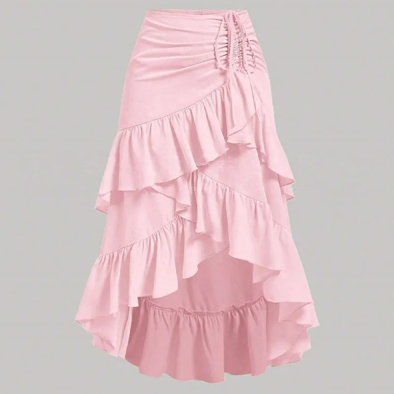 European and American Women's Clothing 2025 Summer New Sweet Fresh High Waist Stitching Slimming Flounce Hem Temperament Skirt