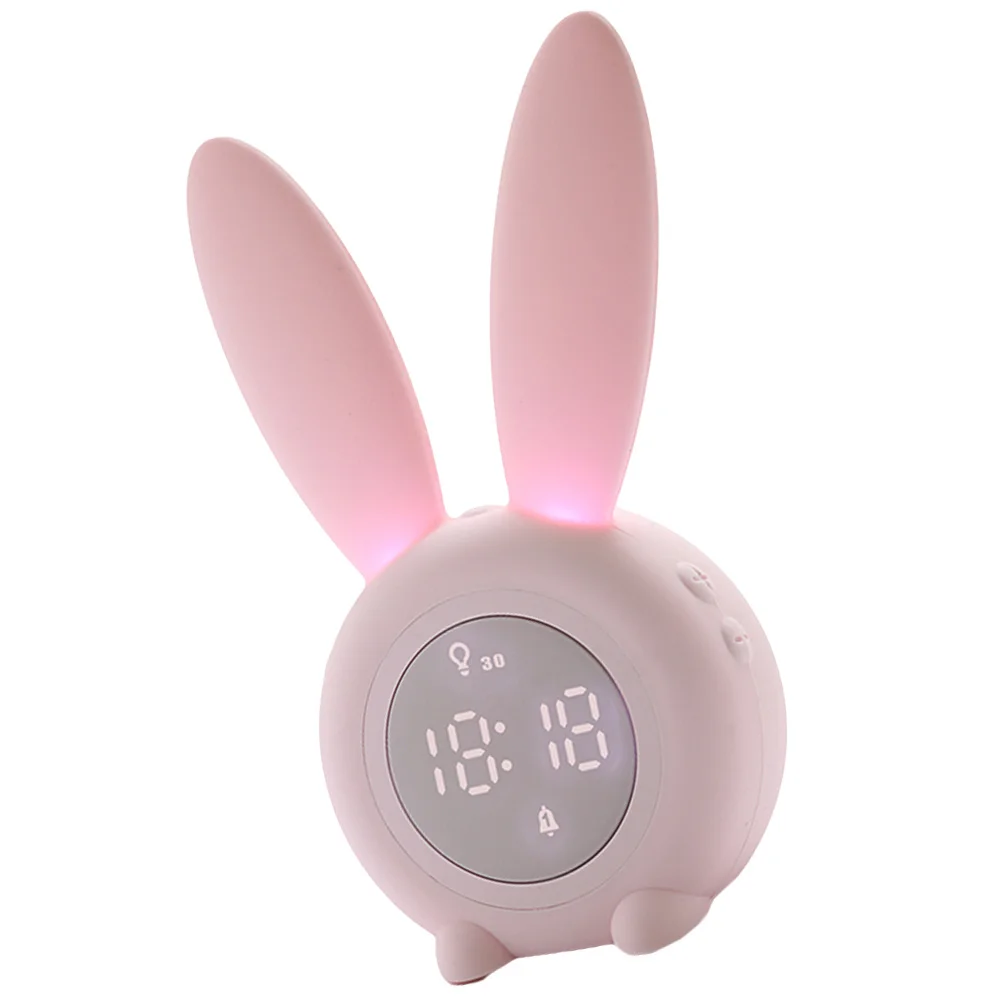 

Rabbit Ear Led Night Light Alarm Clock Pink Usb Rechargeable Desktop Mini Timer For Bedroom Auto Off 15S Glow Charging