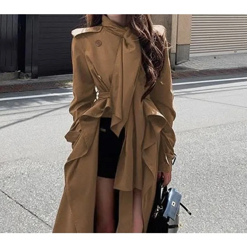 

Женская элитная юбка Sense, ветровка, пальто, осень 202, французское женское пальто нестандартного дизайна, облегающее пальто средней длины