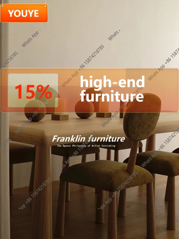 

W Retro Solid Wood Dining Chair Home Designer Special-shaped Book Desk Chair Fabric Soft Bag Comfortable Casual Chair