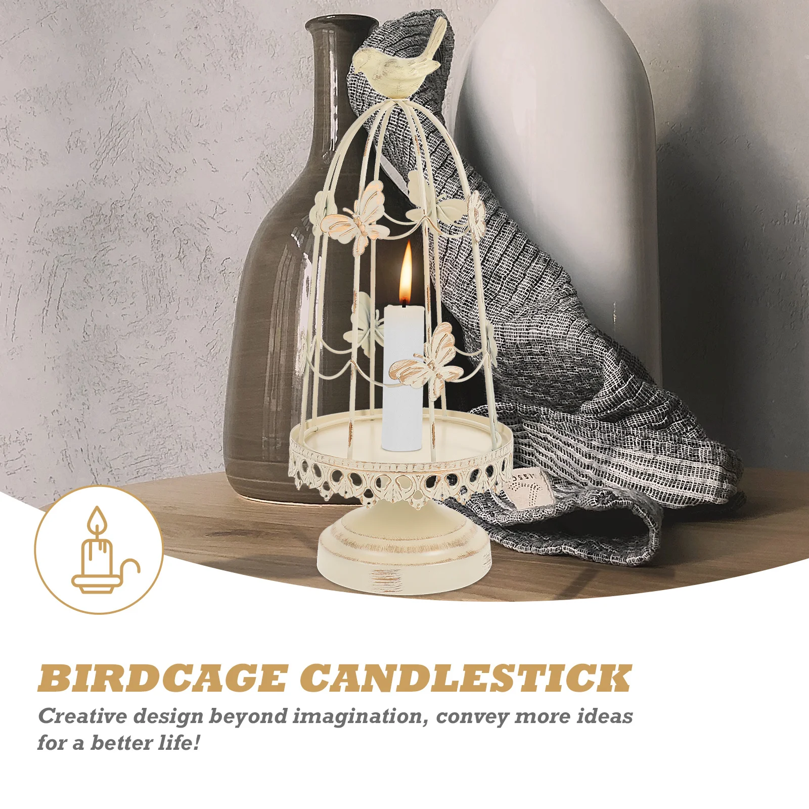 

Metal Bird Cage Candleholder Creative Design Decorative Candlestick for Home Party Wedding Table Decor