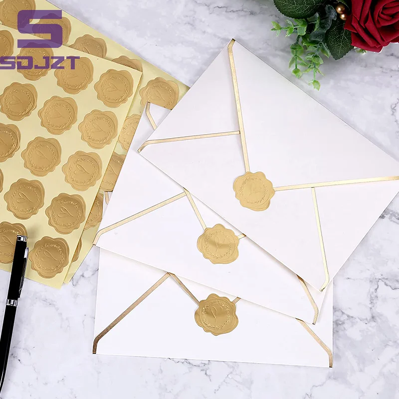 5/10sheets Gold Envelope Stickers Embossed Heart Seal Stickers For Postcards Invitations Card Gifts Decor Self Adhesive Sticker