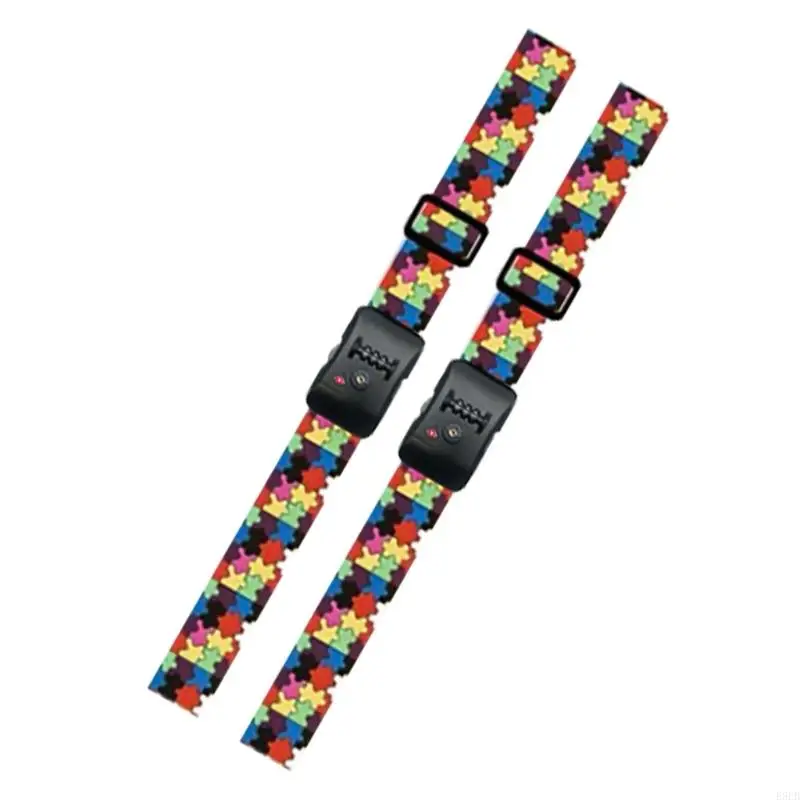 Travel Accessories 2Pieces Luggage Belt Set Colorful Adjustable Suitcase Securing Straps with Password Combination Lock