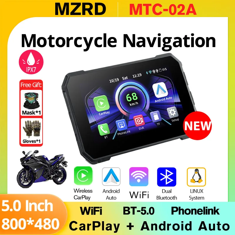

MZRD MTC-02A Motorcycle Carplay Android Auto Navigation Waterproof Wireless Bluetooth Portable Display Screen Monitor
