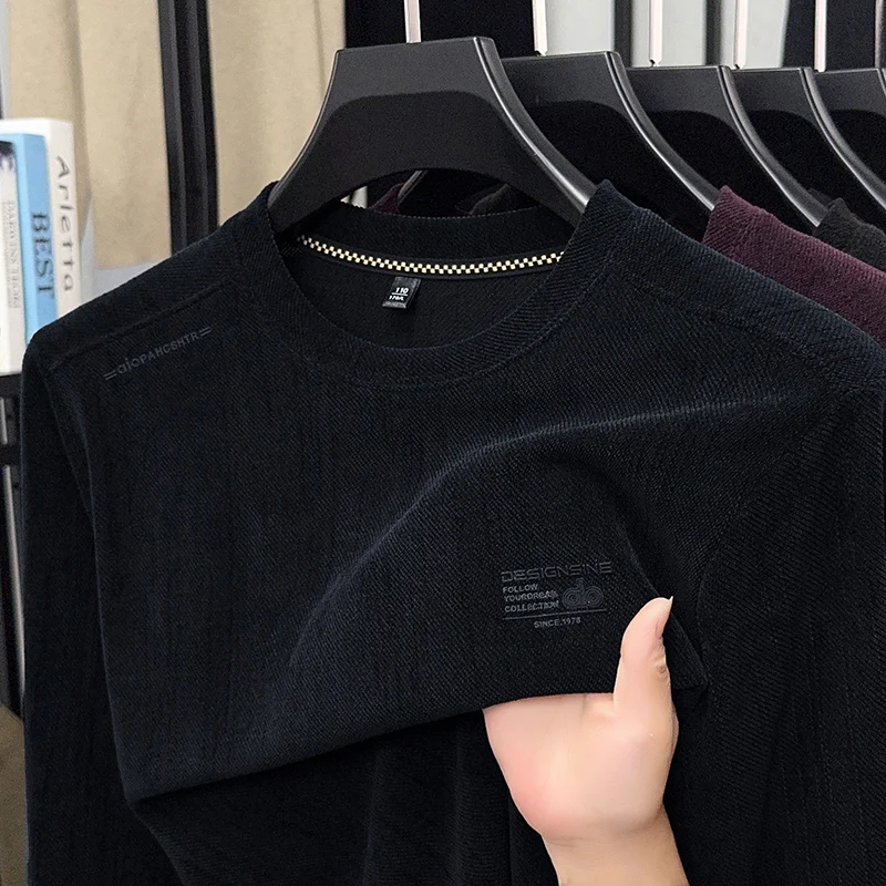 

Весна и осень 2024, новая толстовка с круглым вырезом для мужчин, папа, свободная футболка с длинным рукавом, нижняя рубашка, топ