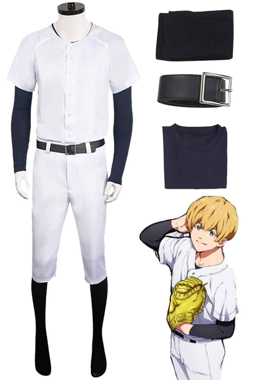 

Kiyomine Haruka Cosplay White Sports Team Uniform Anime Boukyaku Cosplay Battery Disguise Costume Adult Men Halloween Suits