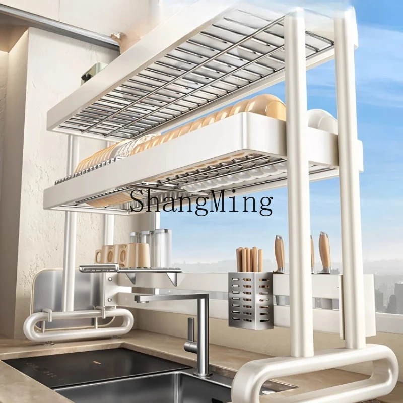 

DHY Stainless Steel Shelf Dishes Storage Sink Bowl Rack Multifunctional Dishes