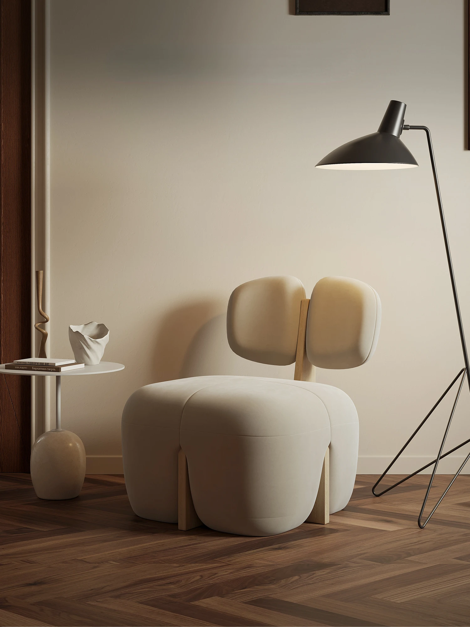 Minimalist Cream Wind Peach Heart Single Sofa Chair