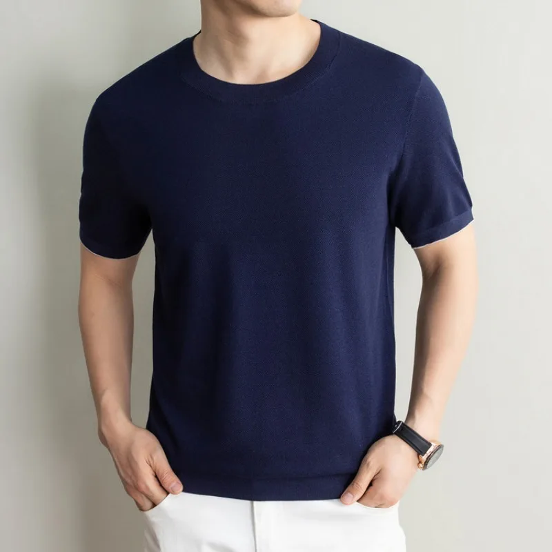 Premium Silk Cotton Blend Old Money Style Men Short Sleeve Tee Summer Casual T-shirt For Business Travel