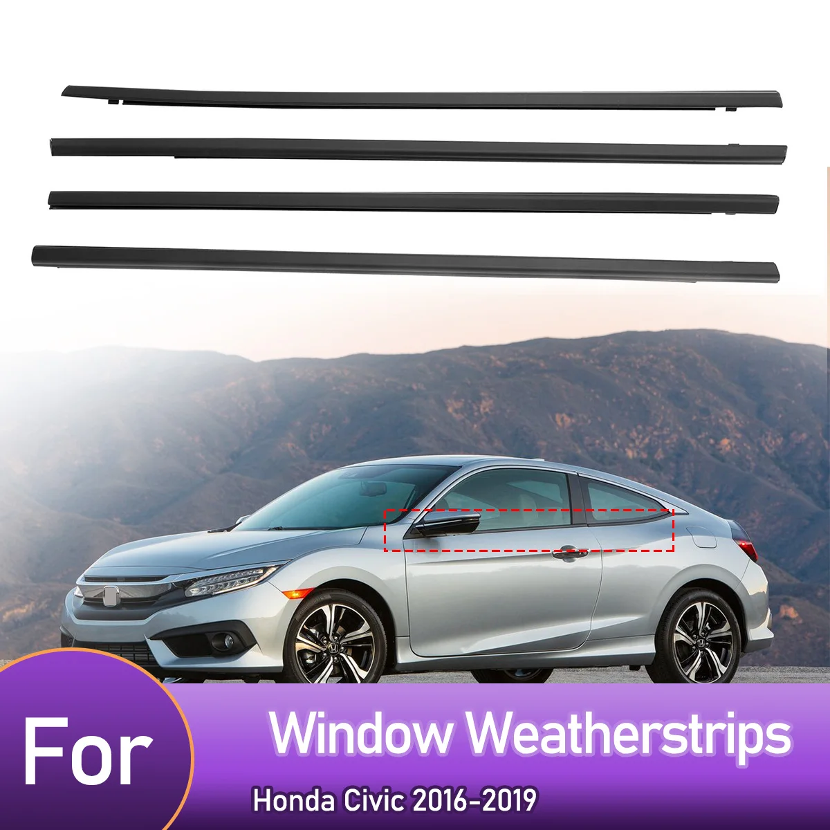 

4PCS Car Outer Door Windows Rubber Weatherstrip For Honda Civic 2016-2019 Waterproof Pressure Sealing Strip Car Accessories