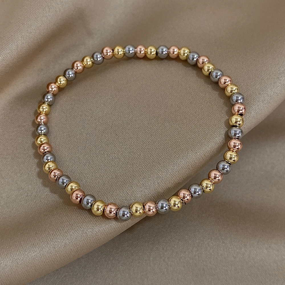 Greatera 3/4 mm elastische Armbänder aus Edelstahlperlen für Damen, vergoldetes dreifarbiges Perlenkettenarmband, wasserdichter Schmuck – Detail 7