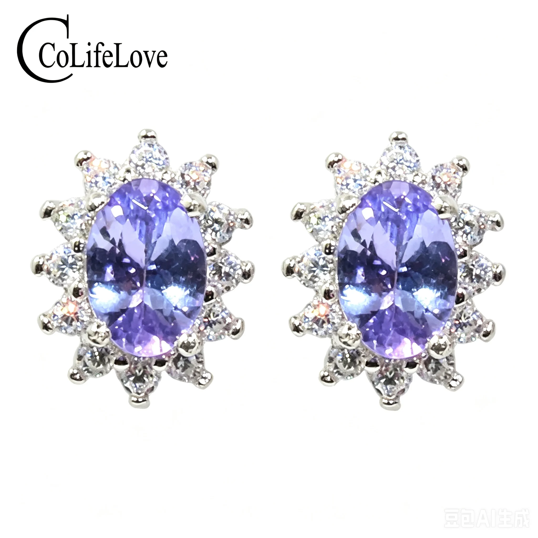 100% Natural Tanzanite Earrings with certificate 4x6mm Real Tanzanite Stud Earrings Solid 925 Silver Gemstone Jewelry Girl Gift