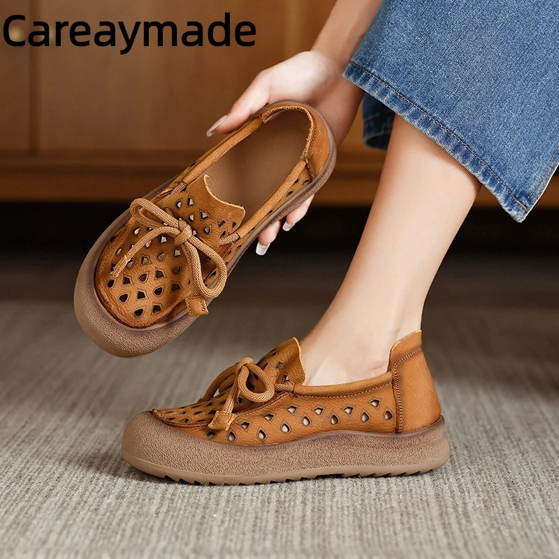 

Careaymade-коровьи замшевые сандалии из натуральной кожи, летние женские туфли на плоской подошве, на танкетке с полым крючком, туфли Мэри Джейн, тапочки, роскошная обувь
