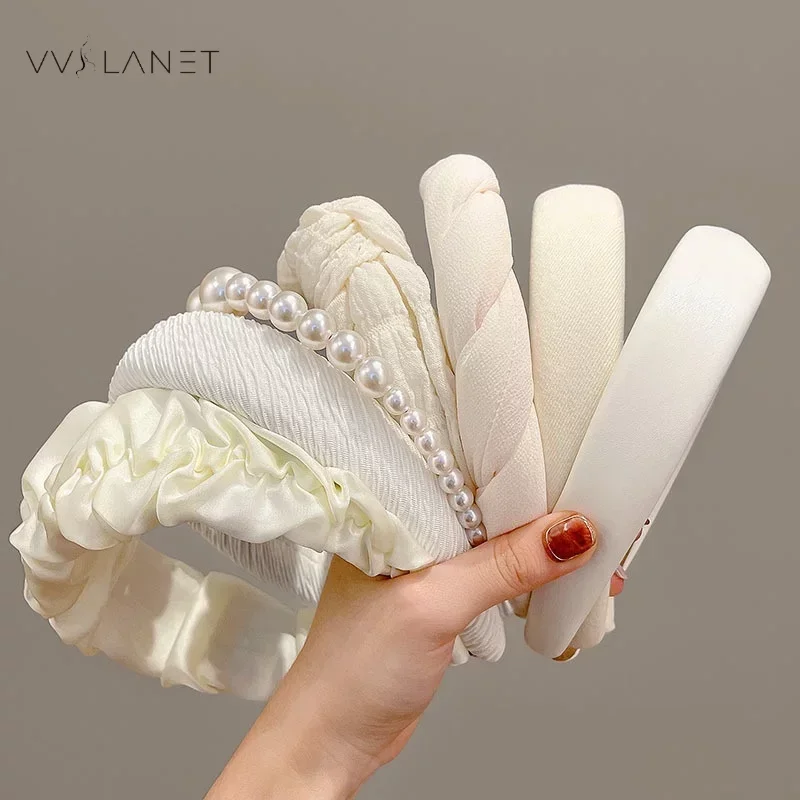 Hair Bands for Women Korean Style Wide-brimmed Sponge White Headband Fashion Elegant Hair Band