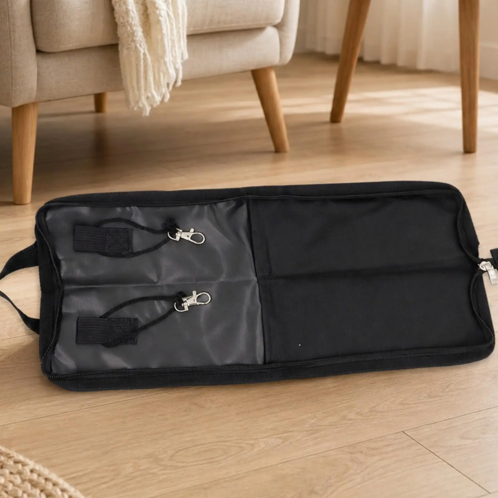 Drumstick Bag with Hanging Straps Portable Drumstick Carrying Case Zippered Percussion Accessory Bag Soft-Sided Slim