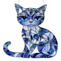 8-inch Acrylic Blue Cat Stained Glass Window Hanging Sun Catcher Outdoor Indoor Yard Decor Cat Lover Sign Gift for Family Home